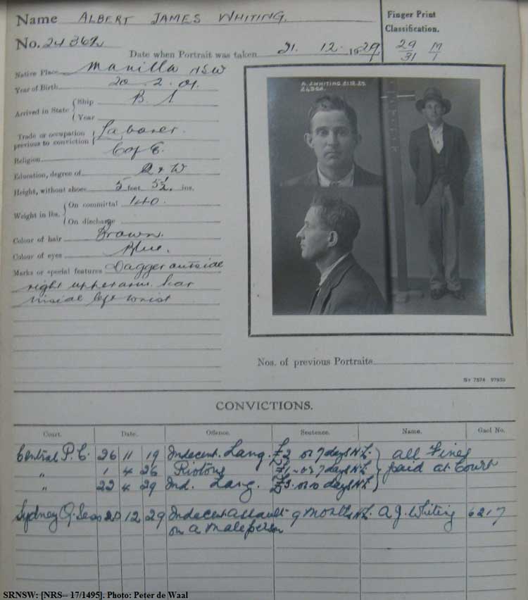 SRNSW: NRS– [17/1495], State Penitentiary photographic description book, 3 Dec 1929-20 Mar 1930, No. 24362, p. –.