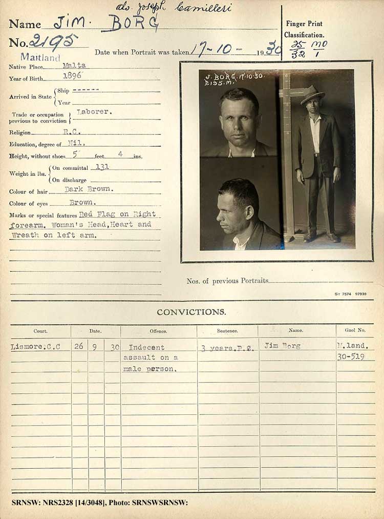 SRNSW: NRS2328, [14/3084], Maitland Gaol Photograph description sheets, 1930-1932, No. 2195. 13