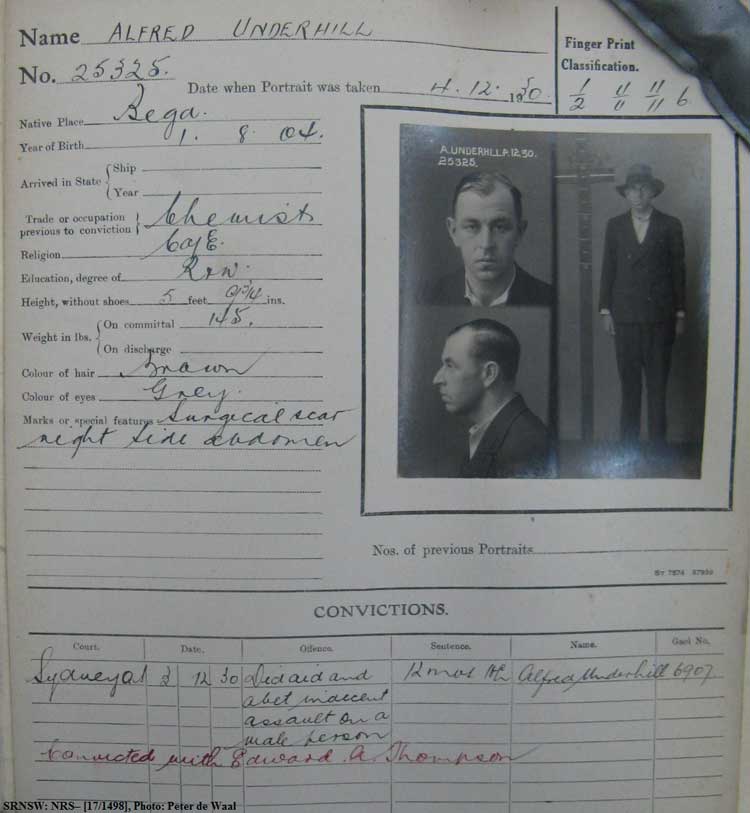 SRNSW: NRS– [17/1498], State Penitentiary photographic description book, 25 Sep 1930-31 Dec 1930, No. 25325, p. –.