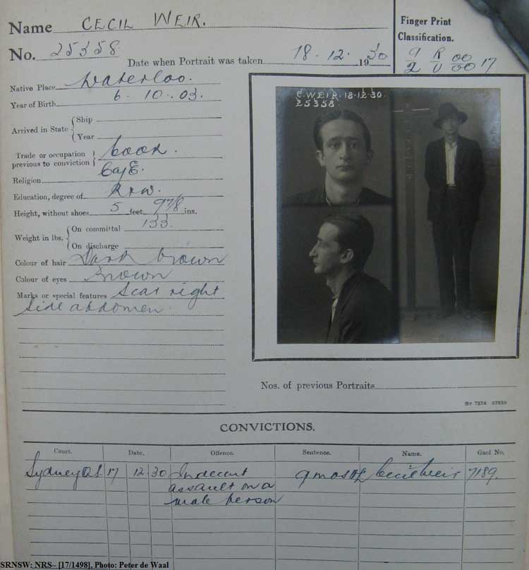 SRNSW: NRS– [17/1498], State Penitentiary photographic description book, 25 Sep 1930-31 Dec 1930, No. 25358, p. –.