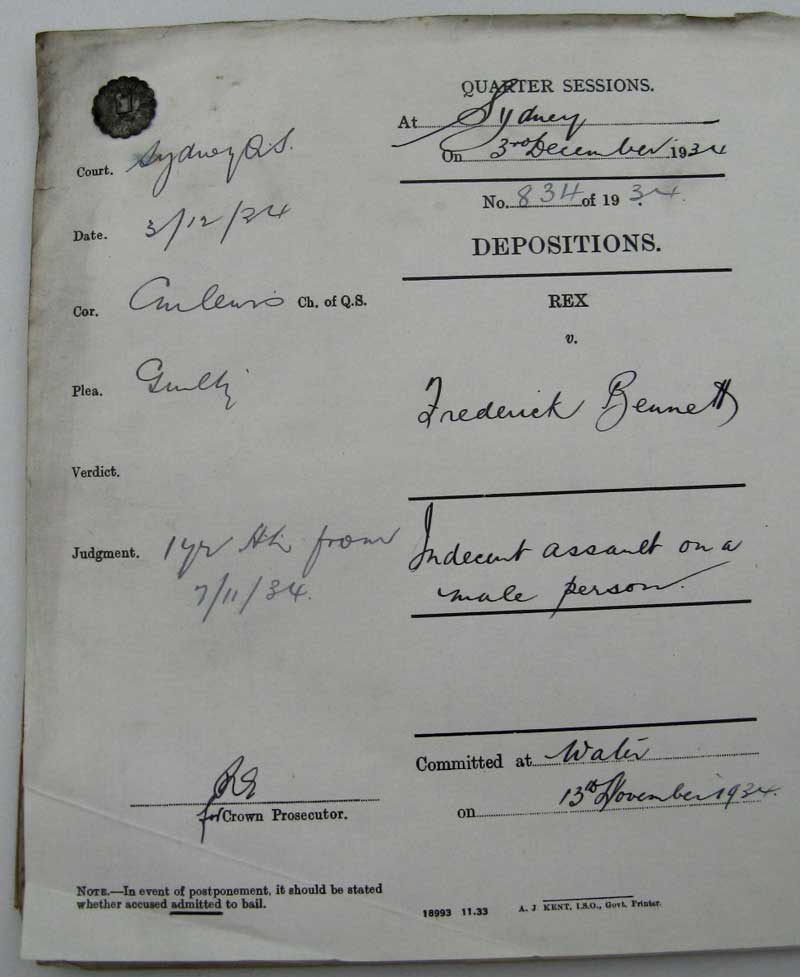 Frederick Bennett’s quarter sessions court depositions cover. Photo: Peter de Waal